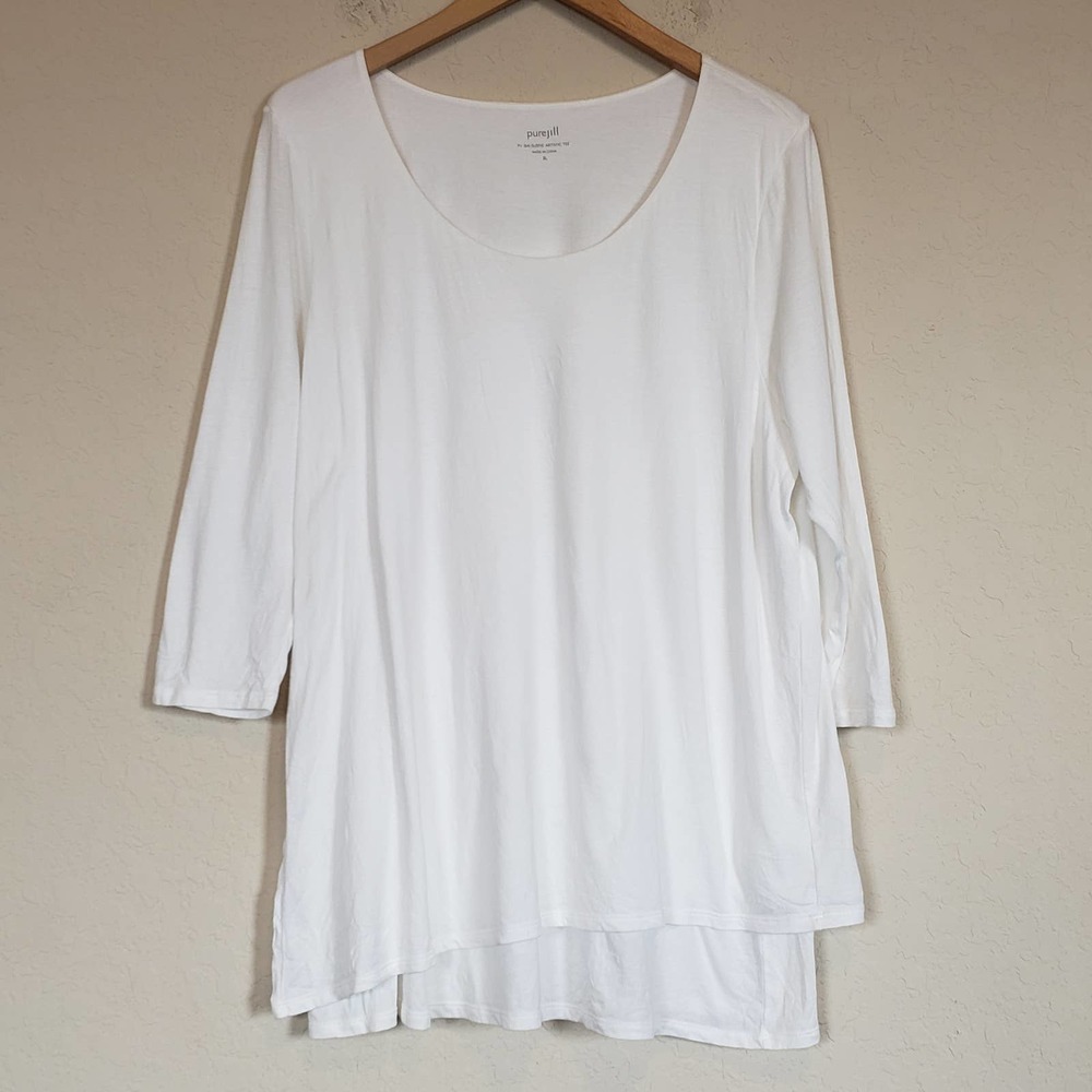 Pure Jill J Jill PJ 3/4 Sleeve Artistic Tee Layered Tiered Super Soft White